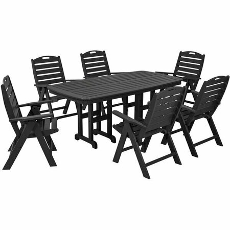 POLYWOOD Nautical 7-Piece Black Dining Set with 6 Folding Chairs 633PWS1251BL